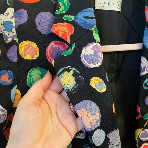 VTG Gres Blazer Women's XS S Black Jacquard Abstract Floral Unique Artsy Artwear - Picture 4 of 16